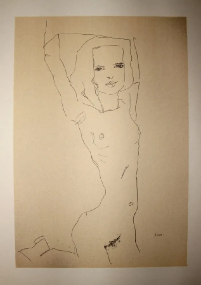 Litografia Schiele - LA JEUNE FILLE NUE / THE NUDE YOUNG GIRL - Lithographie / Lithograph - 1910
