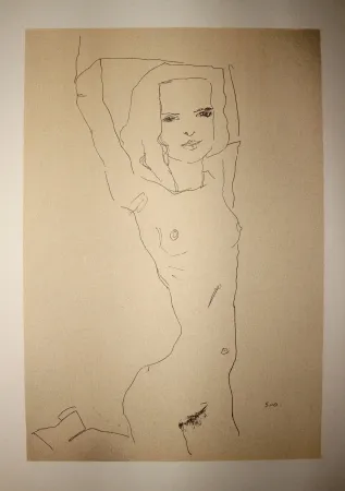 Litografia Schiele - LA JEUNE FILLE NUE / THE NUDE YOUNG GIRL - Lithographie / Lithograph - 1910