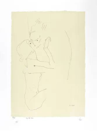 Litografia Schiele - Le baiser, 1911 | The kiss, 1911