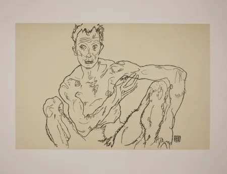 Litografia Schiele - LE DERNIER AUTOPORTRAIT / THE LAST SELF-PORTRAIT - 1918