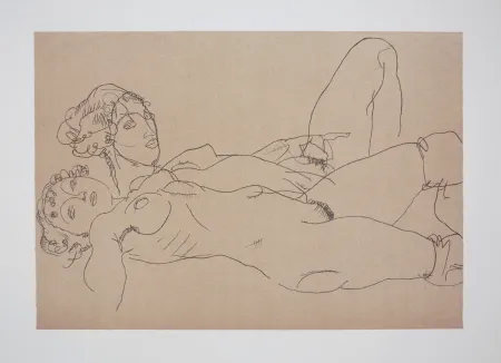 Litografia Schiele - Les 2 filles / Two girls, 1914 (Two recicling nude girls)
