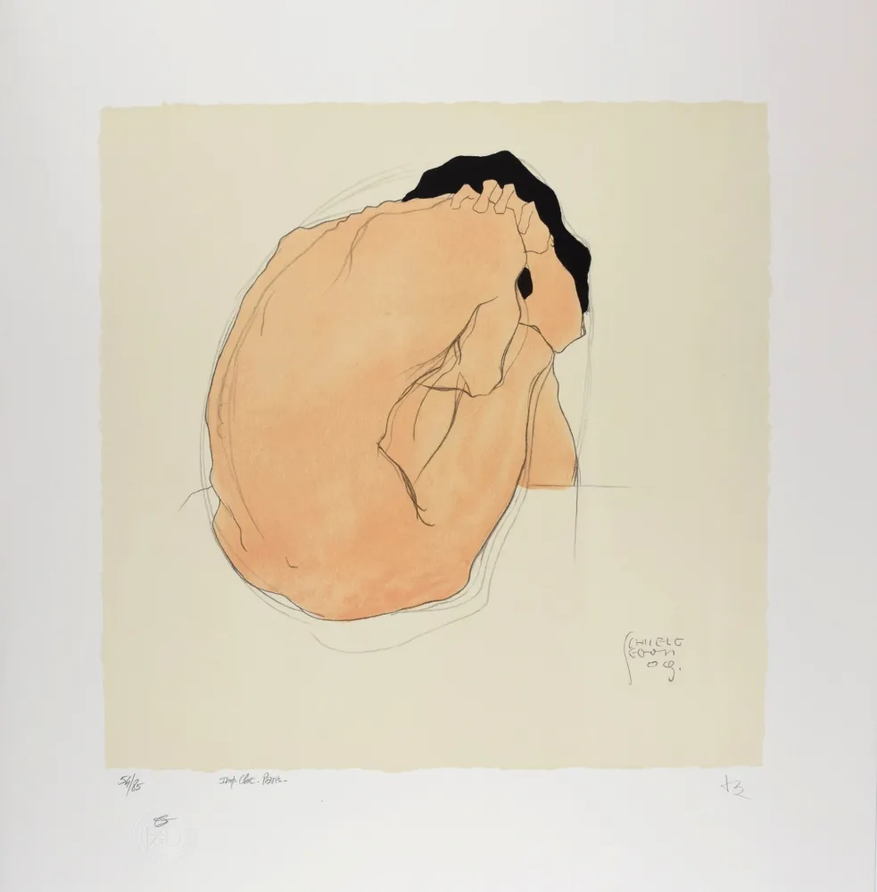 Litografia Schiele - L'Homme aux cheveux noirs, 1909 | Black-Haired Man, 1909 (Black-Haired Man, Sitting / Sitzender schwarzhaariger Mann)