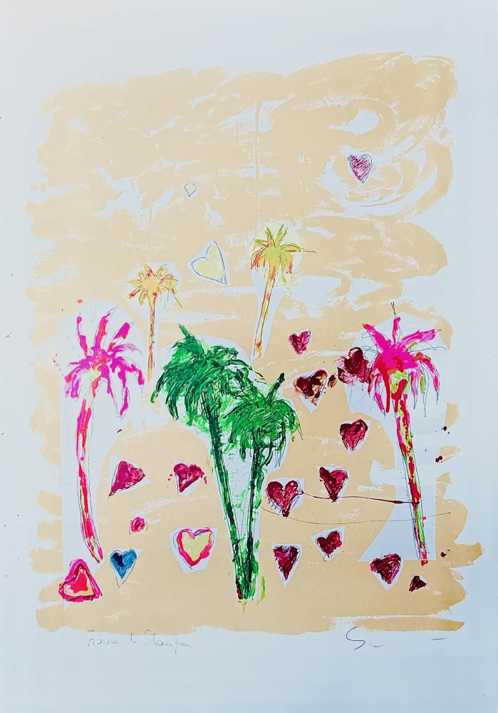 Serigrafia Schifano - Palme e cuori