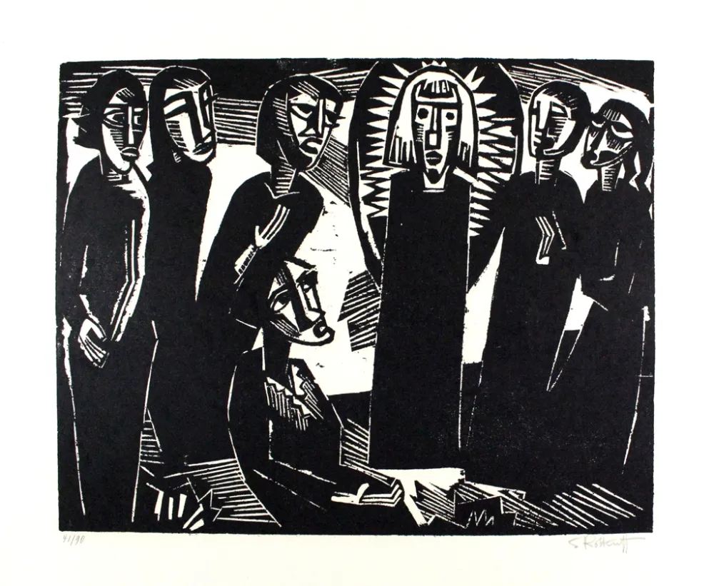 Incisione Su Legno Schmidt-Rottluff -  Christus unter den Frauen / Christ among the Women