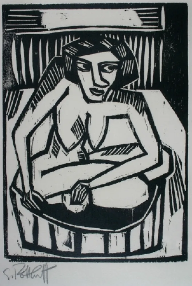 Incisione Su Legno Schmidt-Rottluff - Frau in der Wanne (Woman in Bath)