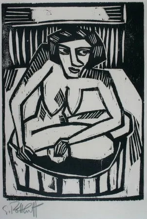 Incisione Su Legno Schmidt-Rottluff - Frau in der Wanne (Woman in Bath)