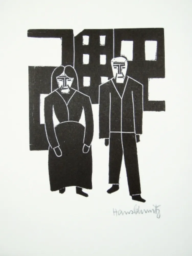 Linoincisione Schmitz - Arbeiterpaar (Working Couple)