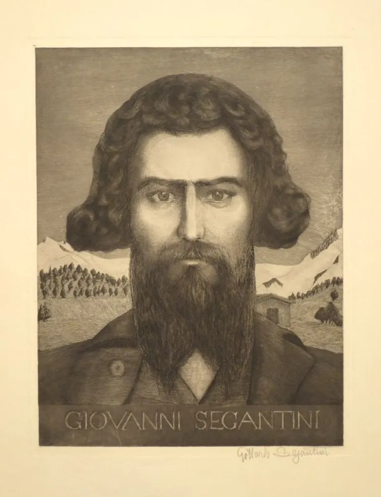 Incisione Segantini - Portrait Giovanni Segantini