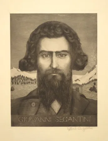 Incisione Segantini - Portrait Giovanni Segantini