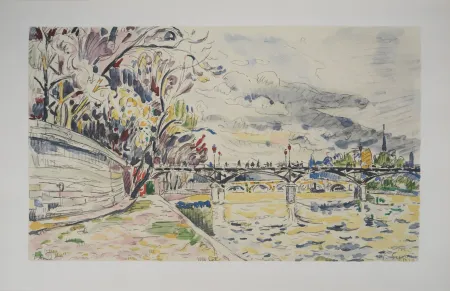 Litografia Signac - Paris : La Passerelle des Arts vue des Quais de la Seine