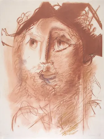 Litografia Somville - Tête d'Arlequin - SEPIA