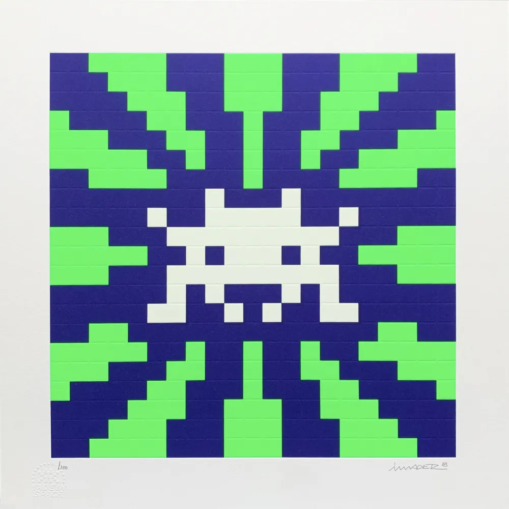 Serigrafia Space Invader - Sunset (Blue & Green)