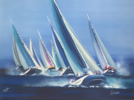 Litografia Spahn - Voiles bleues