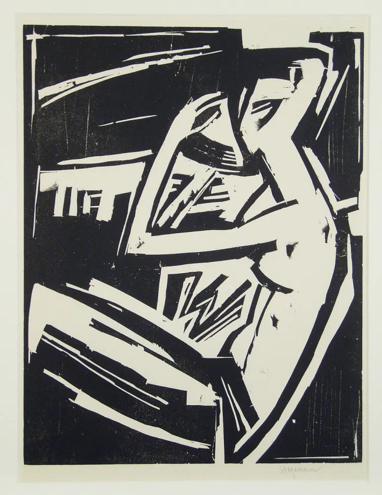 Incisione Su Legno Stegemann - Nackte Frau sich kämmend (Naked woman combing her hair)