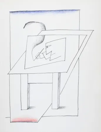 Litografia Steinberg - Un homme dessinant, 1966