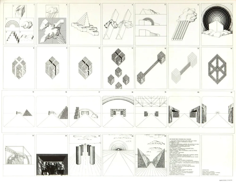 Litografia Superstudio - Viaggio nelle regioni della ragione