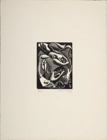 Incisione Su Legno Survage - Composition surréaliste XXV (1), 1957