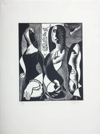 Incisione Su Legno Survage - Femmes Cubistes (Paris, 1933)
