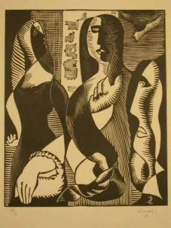 Incisione Su Legno Survage - Femmes Cubistique