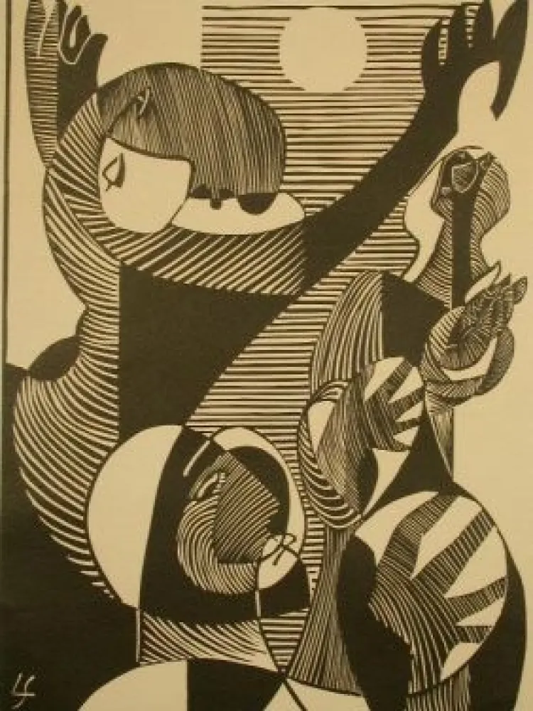 Incisione Su Legno Survage - Moon