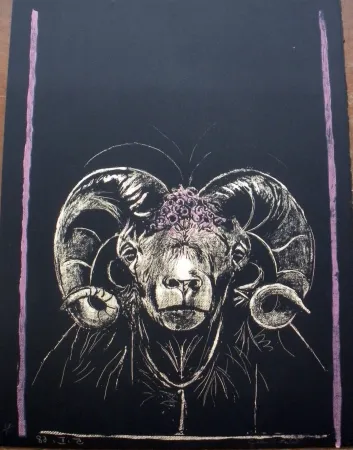 Litografia Sutherland - Tête de bèllier (de face)