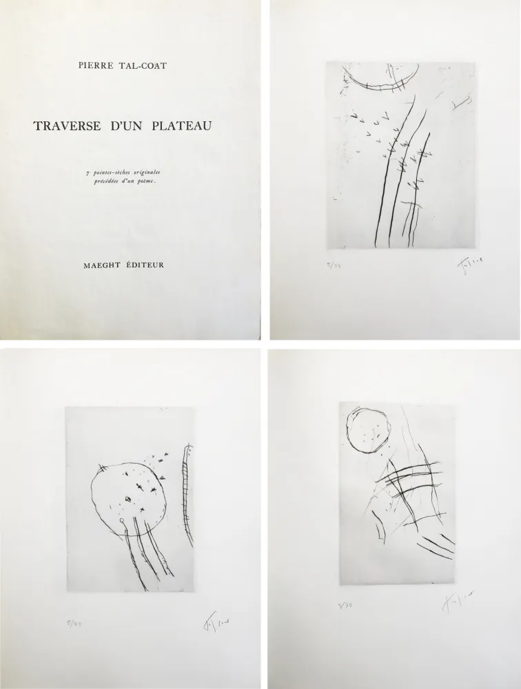 Libro Illustrato Tal Coat - TRAVERSE D'UN PLATEAU. 7 pointes sèches originales signées (1963).