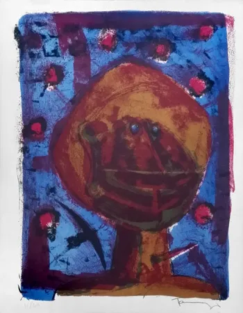 Litografia Tamayo - Cabeza con pajaros (1958