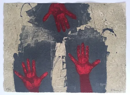 Incisione Tamayo - Manos Sobre Fondo Azul