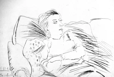 Acquaforte Tamburi - Donna sul divano