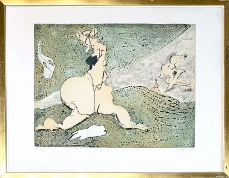 Incisione Tanning - Dorothea Tanning (1910-2012) - Bonjour Max Ernst - Etching and aquatint on paper - 1975