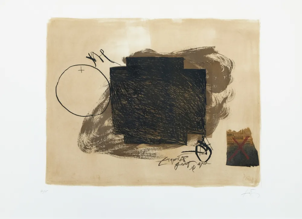Acquatinta Tàpies - Cercle croix et collage