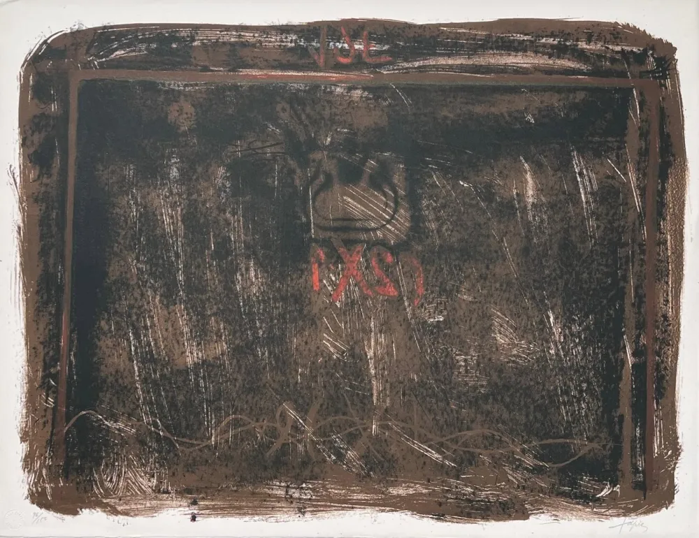 Litografia Tàpies - Lithographie en noir, terre de Sienne et rouge 