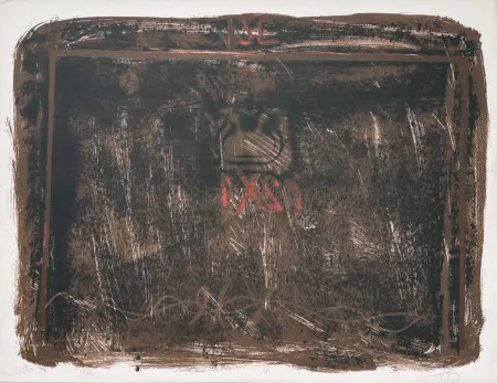 Litografia Tàpies - Lithographie en noir, terre de Sienne et rouge 
