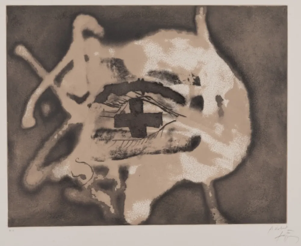 Acquaforte Tàpies - Pied et trait rouge