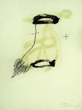 Acquaforte Tàpies - UN FRAGMENT DE STATUE DANS L’HERBE D’UN ENCLOS ENCORE DÉSERT