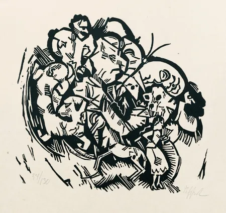 Incisione Su Legno Tappert - Paar und Traumtiere (Couple and Dream Animals)