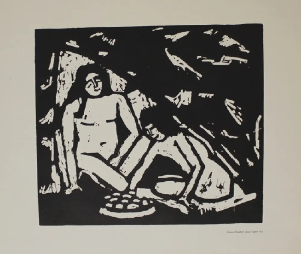 Incisione Su Legno Tappert - Zwei sitzende Mädchenakte