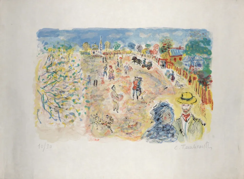 Litografia Terechkovich - Le parc, circa 1961 - Hand-signed