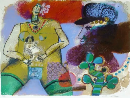 Litografia Tobiasse - Un Homme raconte les matins lointains de sa famille