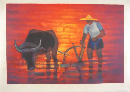 Litografia Toffoli - Labourage (Paysan tonquinois)