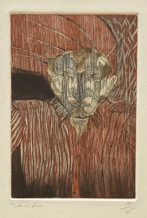 Incisione Su Legno Toledo - Self-Portrait with Red Shirt