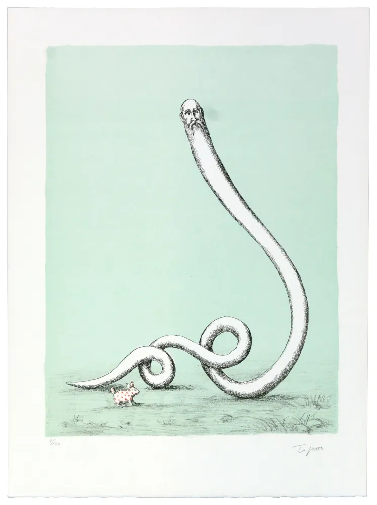 Litografia Topor - Ce n’est pas à un vieux lièvre qu’on apprend à faire le civet