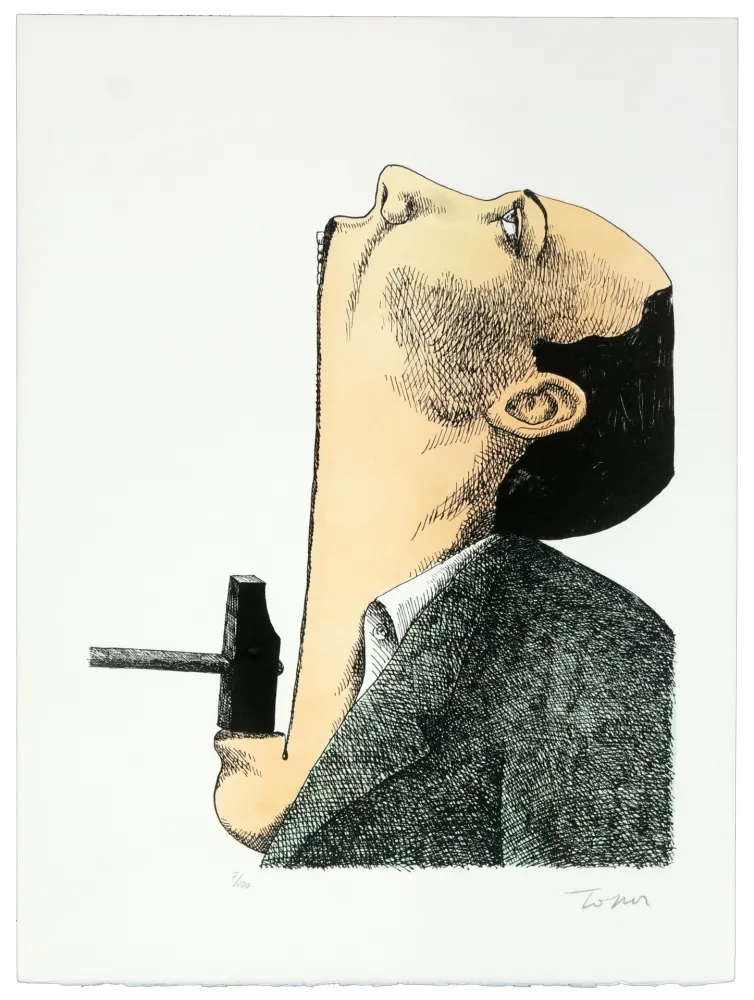 Litografia Topor - Marteau pilon poil au menton