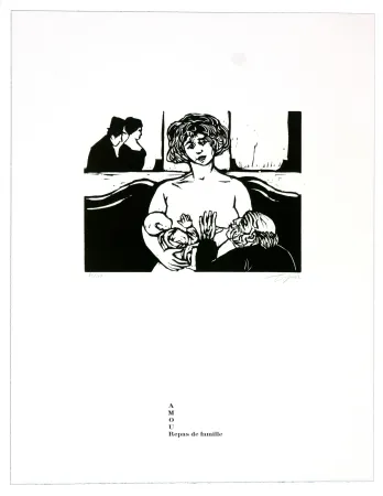 Linoincisione Topor - Repas de famille