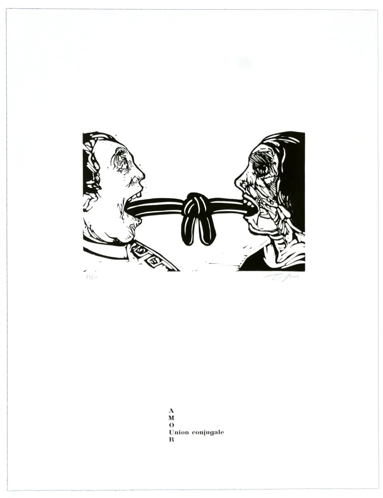 Linoincisione Topor - Union conjuguale