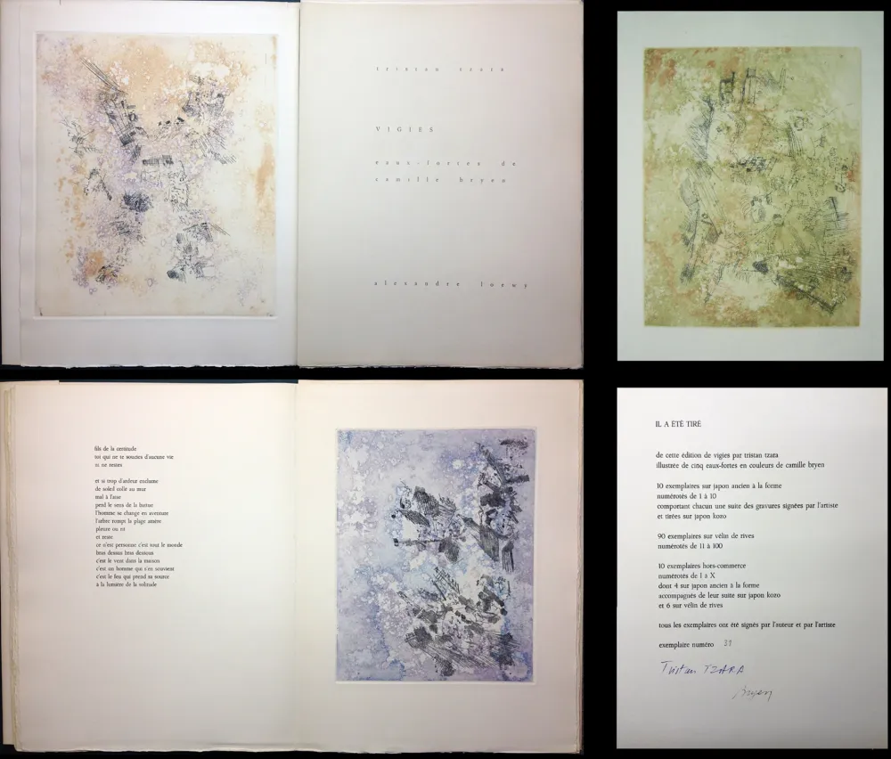 Libro Illustrato Tzara - VIGIES. 5 eaux-fortes de Camille Bryen (1962).