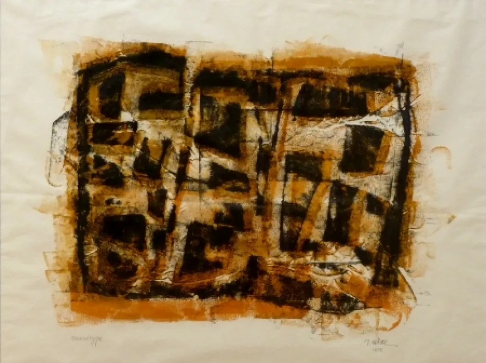 Monotipo Ubac - Slate print with gouache