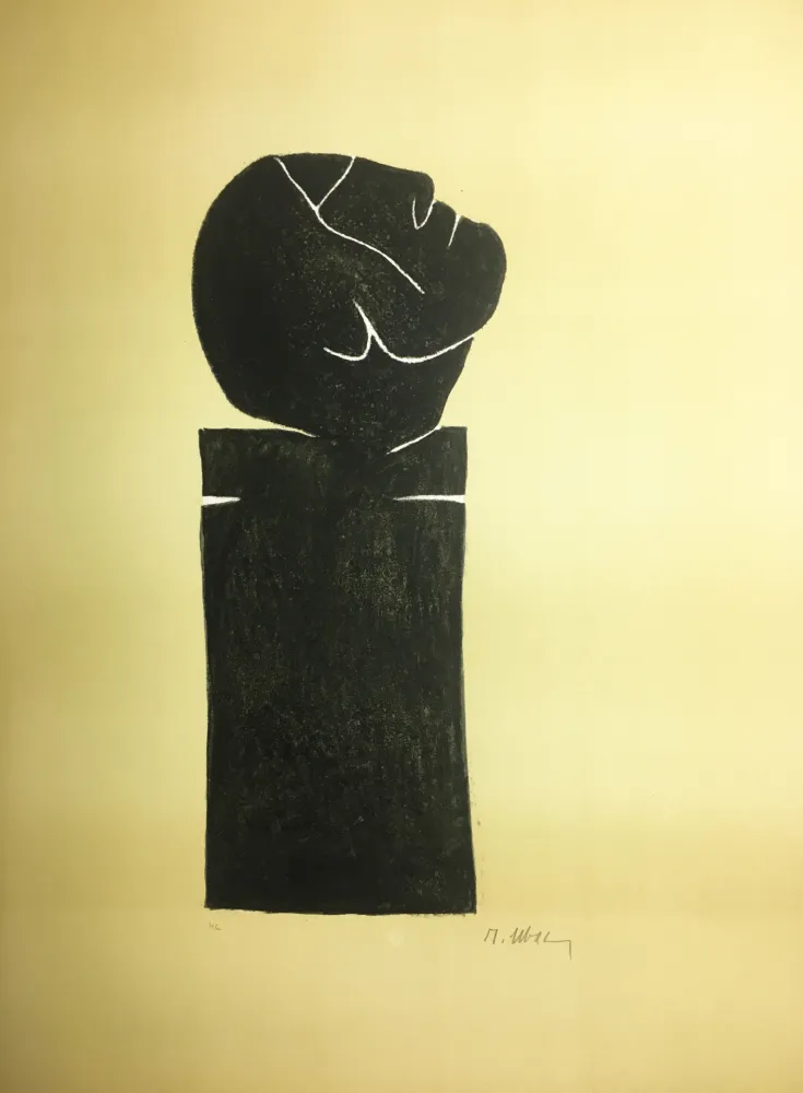 Litografia Ubac - STÈLE TÊTE LEVÉE . Lithograpie originale signée au crayon (1982).