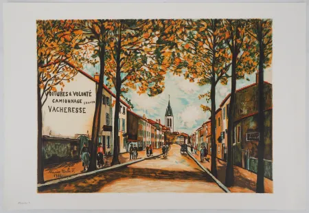 Litografia Utrillo - La Vacheresse, route National à Anse (Rhône)