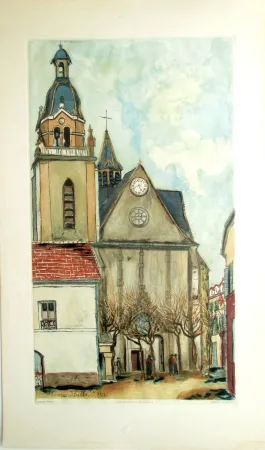 Acquatinta Utrillo - L'Eglise de Limours